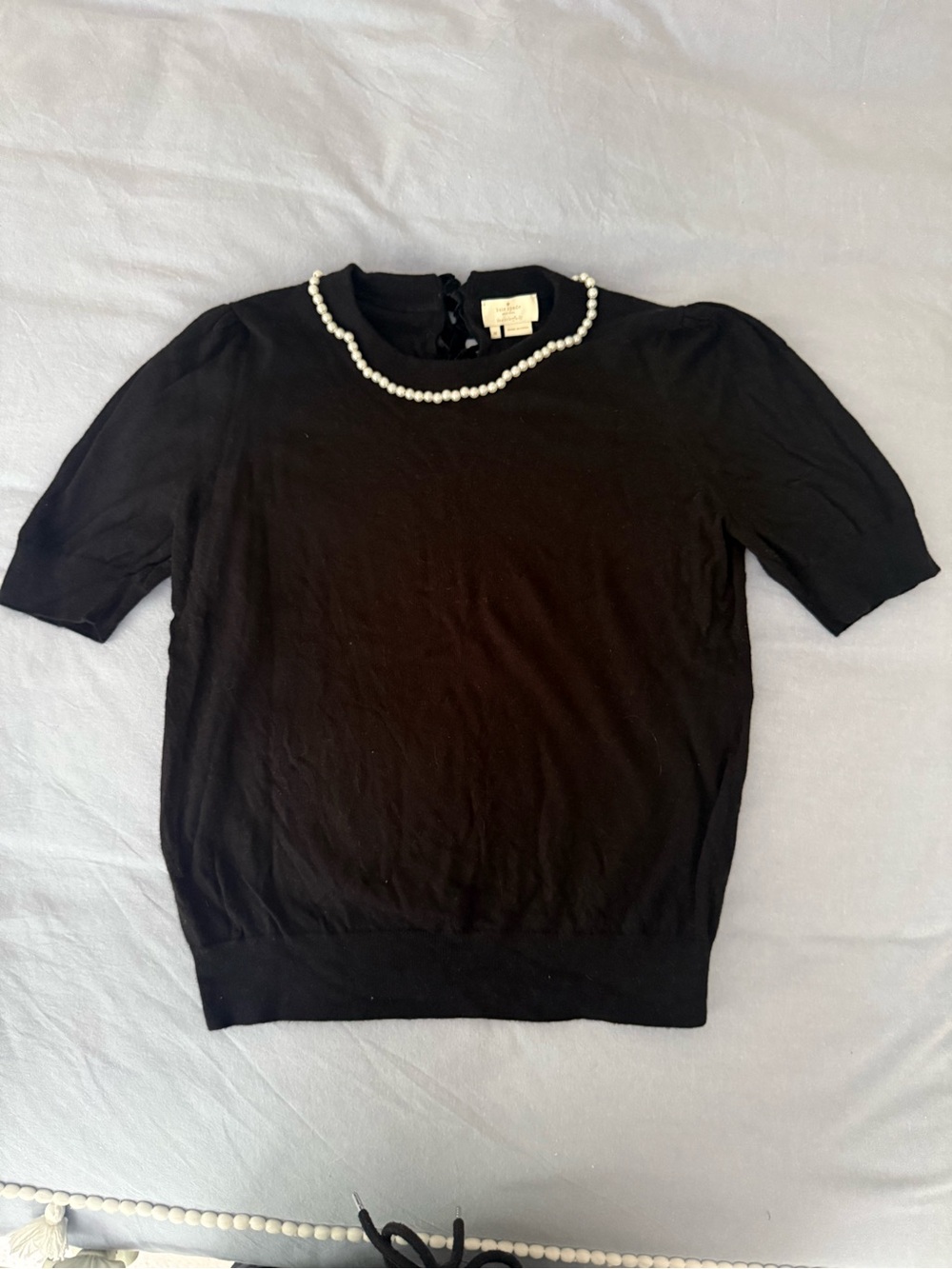 kate spade Black Short-Sleeve Sweater with Pearl Trim